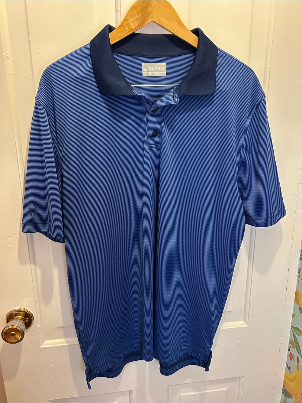 Sunice Men's Blue Striped Short Sleeve Golf Polo Shirt - Size XL
